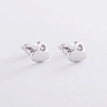 Золотые серьги "Сердечки" с фианитами с06722 №3