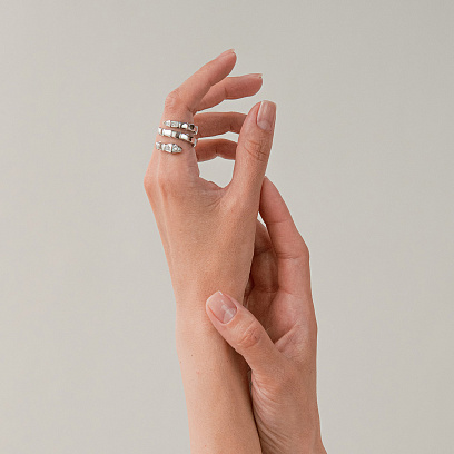 Кольцо "Змея" в белом золоте (фианиты) к08303 №2