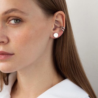 Срібні сережки-пусети "Маленькі монетки" (блискучі) 122867 №2