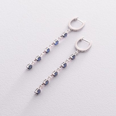 Висячие серьги с бриллиантами и сапфирами из белого золота сб0299ca №4