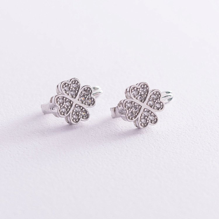 Серебряные серьги "Клевер" (фианит) 122791 от ювелирного магазина Оникс - 2
