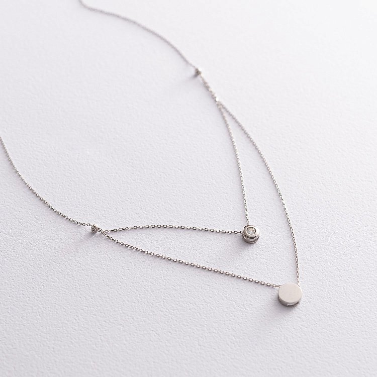 Колье "Маленький круг" с одним фианитом (белое золото) кол01752 от ювелирного магазина Оникс - 1