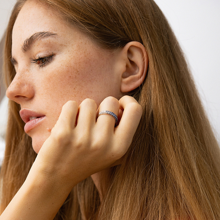 Золота каблучка з діамантами і сапфірами кб0565mi від ювелірного магазину Онікс - 3