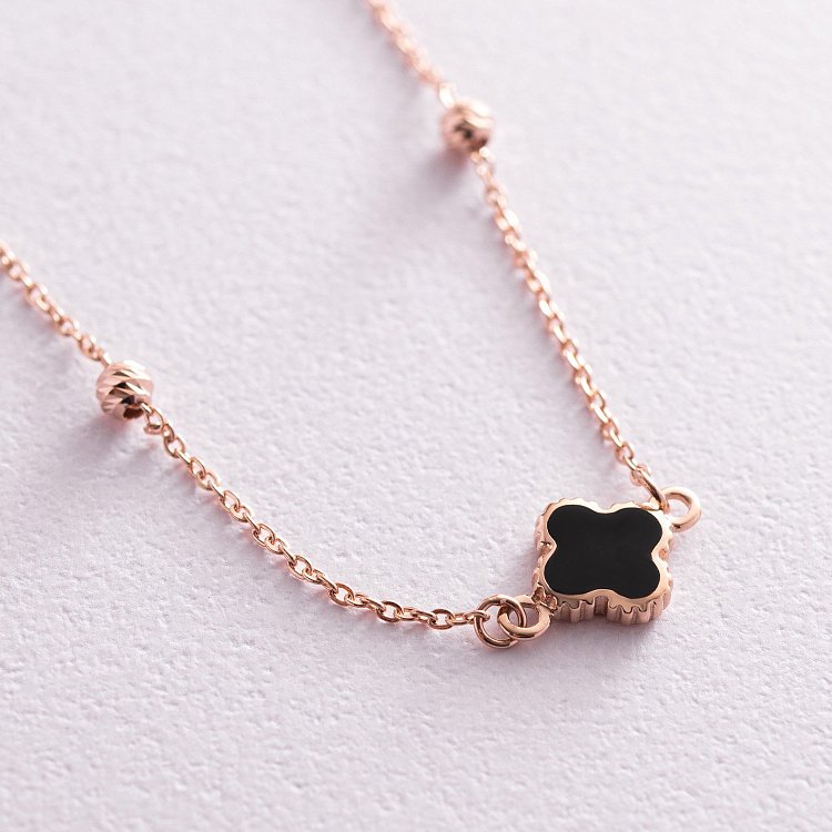Золотой браслет "Клевер" (черная эмаль) 820189Еч от ювелирного магазина Оникс - 3