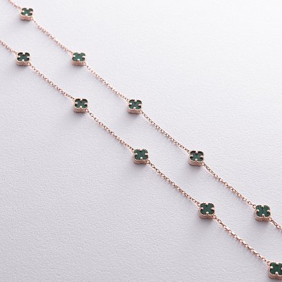 Кольє "Конюшина" з малахітом mini (червоне золото) кол02424