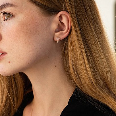 Золотые серьги "Сердечки" (розовый опал, бриллианты) сб0526sc №2