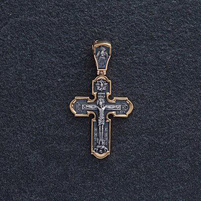 Православний срібний хрест "Розп'яття Христове. Ікона Божої Матері" 133049 №3