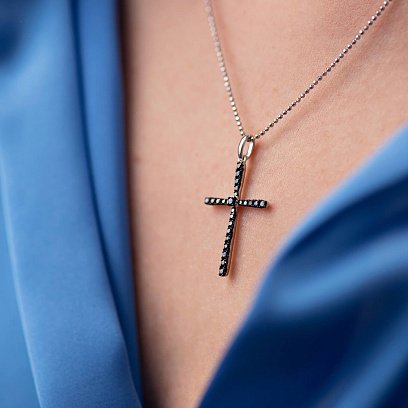 Золотой крестик с черными бриллиантами пб0058gm №2