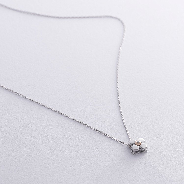 Золоте кольє "Конюшина" з діамантом 735141121 від ювелірного магазину Онікс - 2