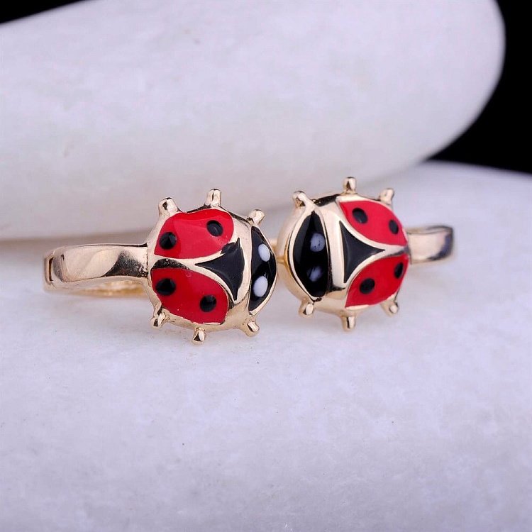 Золотые детские сережки "Божьи коровки" с03210 от ювелирного магазина Оникс