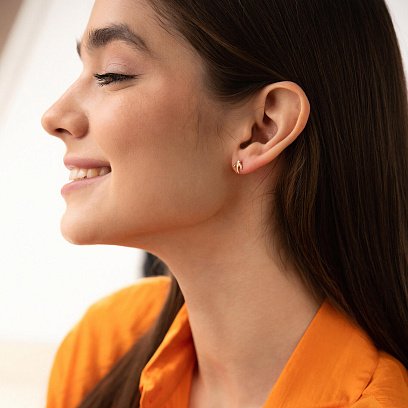 Сережки - пусети "Маленькі ластівки" у жовтому золоті с08278 №5