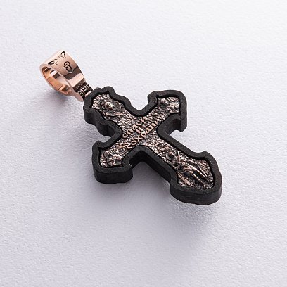 Золотий хрест "Розп'яття. Спаси та Збережи" з ебеновим деревом 631зч №7