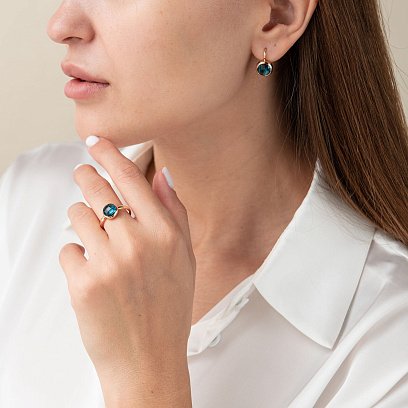 Золотое кольцо (синий фианит) к06835 №3