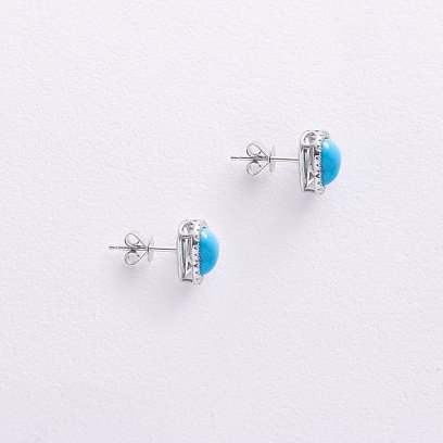 Золоті сережки - пусети "Сердечки" (бірюза, діаманти) сб0601sm №5