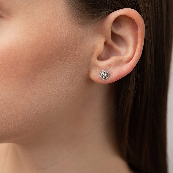 Золотые серьги - пусеты "Клевер" (бриллианты) сб0619lg №4