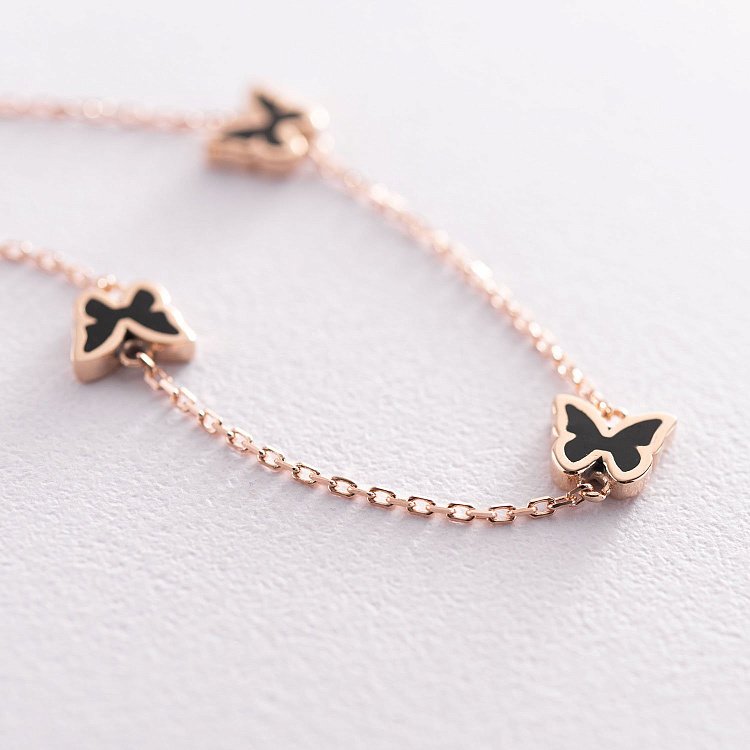 Браслет "Бабочки" в красном золоте (эмаль) б04439 от ювелирного магазина Оникс - 2