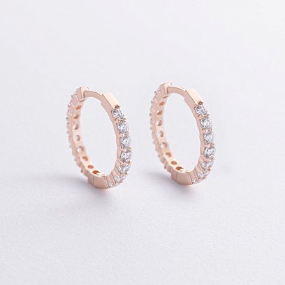 Серьги - кольца с фианитами (красное золото) с09194