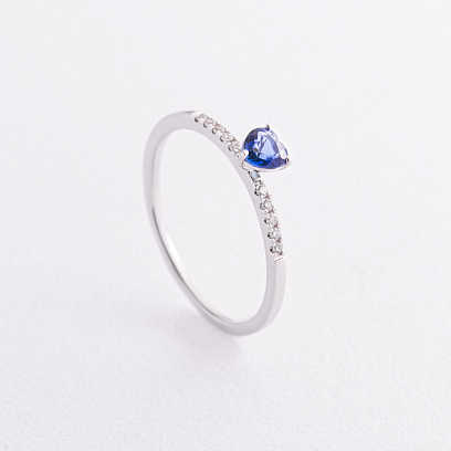 Золотое кольцо "Сердечко" с бриллиантами и сапфиром кб0625ca №2