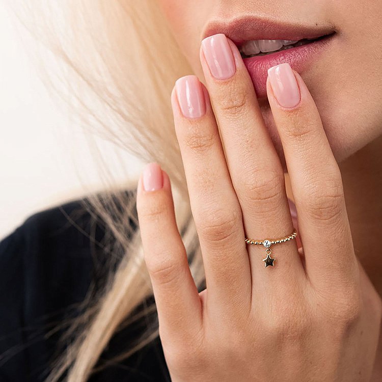 Каблучка "Зірочка" в жовтому золоті з фіанітом к06761 - 3 Каблучка "Зірочка" в жовтому золоті з фіанітом к06761 від ювелірного магазину Онікс - 3