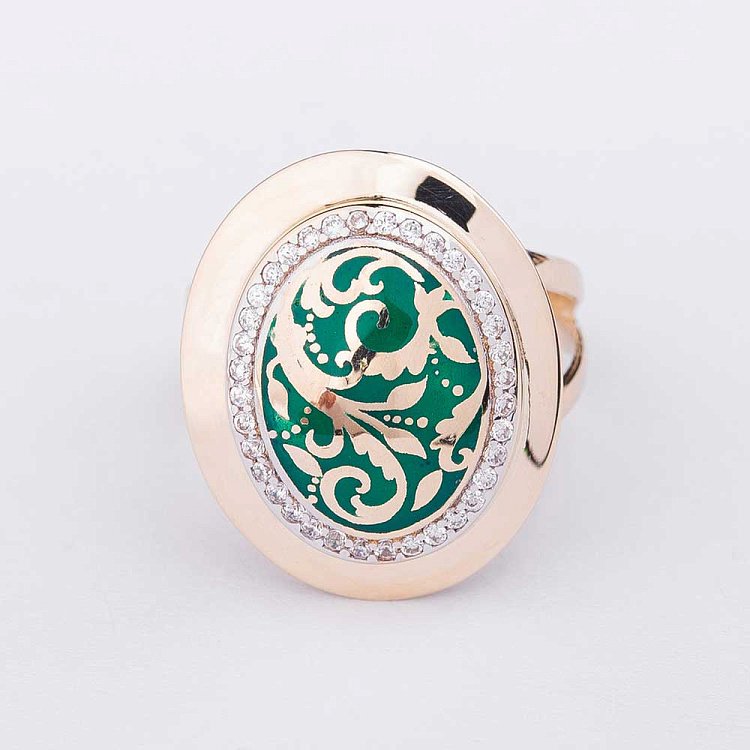 Золотое кольцо с эмалью и фианитами к04088 от ювелирного магазина Оникс - 3