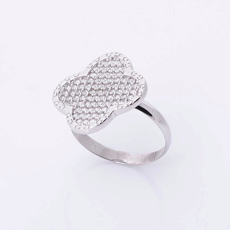 Золотое кольцо "Клевер" с фианитами к04772 от ювелирного магазина Оникс