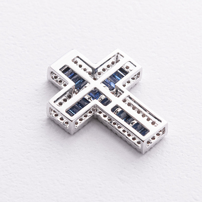 Хрестик у білому золоті (діаманти, сапфіри) пб0395ca №2