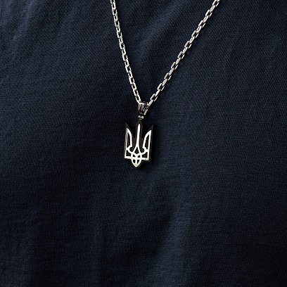 Срібний кулон "Герб України - Тризуб" з ебеновим деревом 959 №11