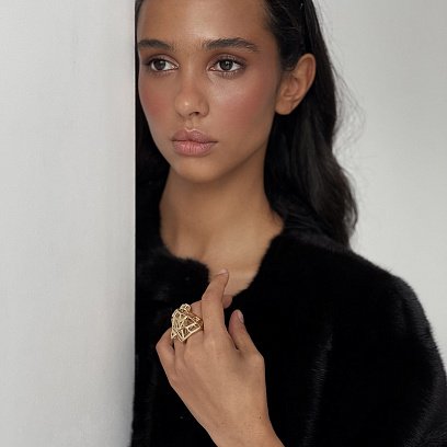 Каблучка "Пантера" в жовтому золоті (фіаніти) к06768 №2