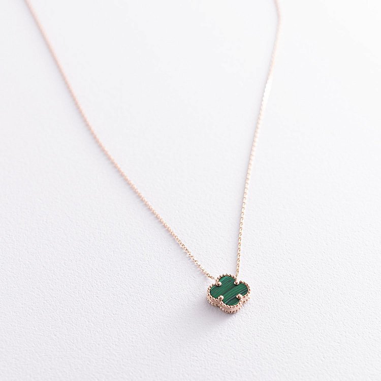 Кольє "Конюшина" в червоному золоті (малахіт) кол01774 від ювелірного магазину Онікс