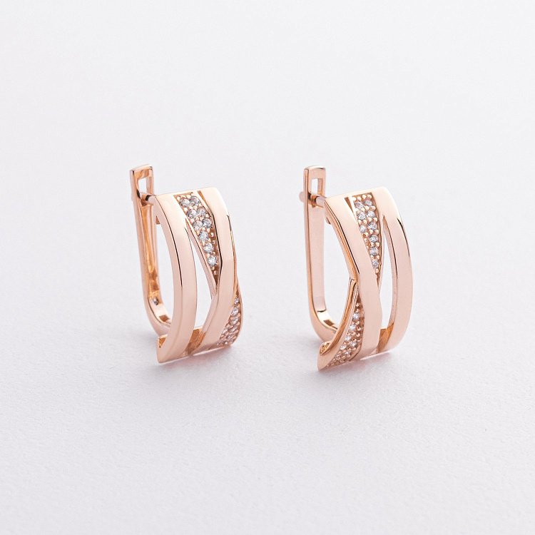 Золотые серьги с фианитами с08271 от ювелирного магазина Оникс