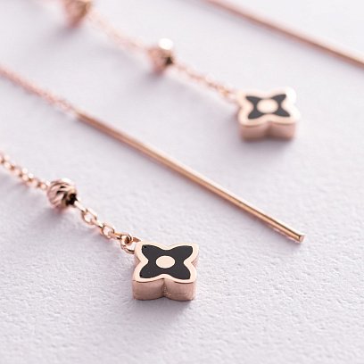 Золоті сережки - протяжки "Конюшина" (емаль) с07667 №3