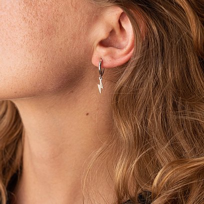 Сережки - кільця "Блискавки" у білому золоті с08048 №2