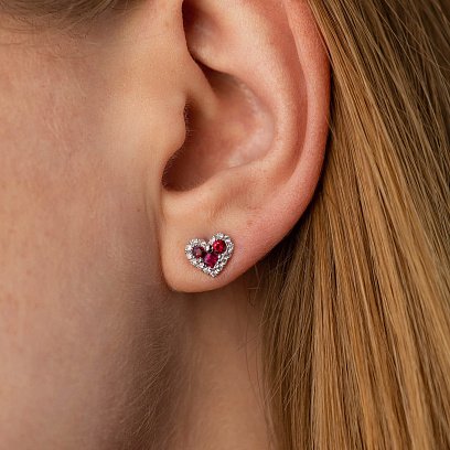 Золоті сережки - пусети "Сердечки" (діаманти, рубіни) сб0524cha №4