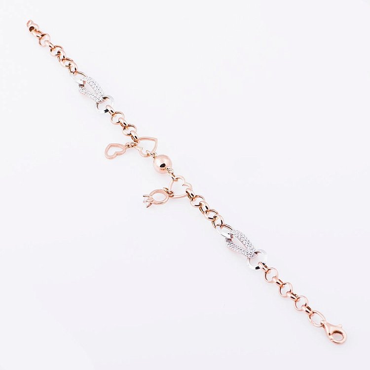 Золотой браслет с сердечком и колечком (фианиты) б02800 от ювелирного магазина Оникс - 1