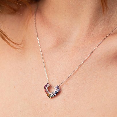 Золотой кулон с разноцветными сапфирами и бриллиантами пб0290nl №2