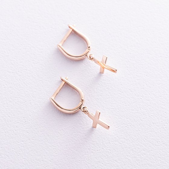 Серьги "Крестики" в красном золоте с07004 №4