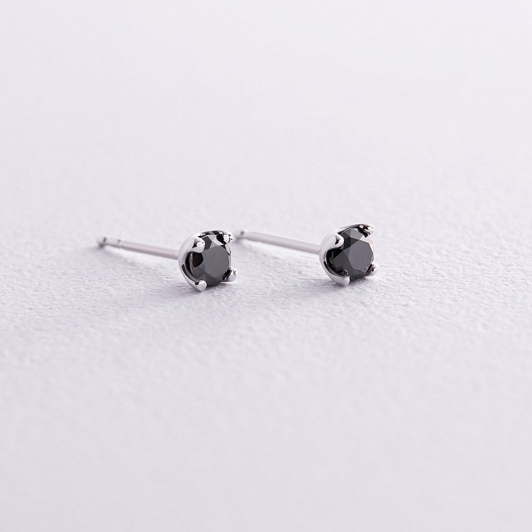 Золоті сережки - пусети з чорними діамантами сб0443y від ювелірного магазину Онікс