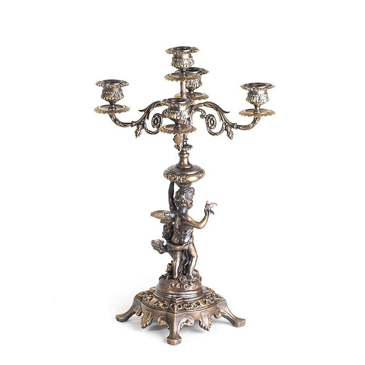 Бронзовая фигура ручной работы "Ангелы с подсвечником" сер00072 от ювелирного магазина Оникс - 2