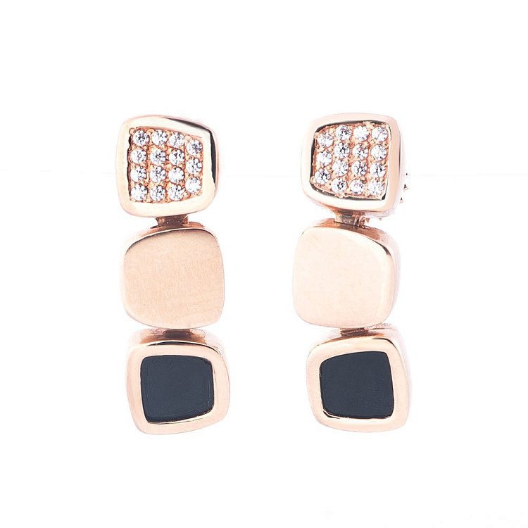 Золотые серьги с фианитами и ониксом с452 от ювелирного магазина Оникс - 1