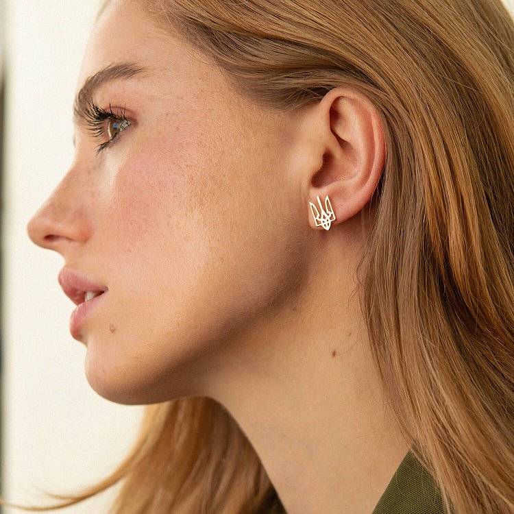 Асимметричные серьги "Герб Украины - Тризуб" (желтое золото) с08694 от ювелирного магазина Оникс - 2