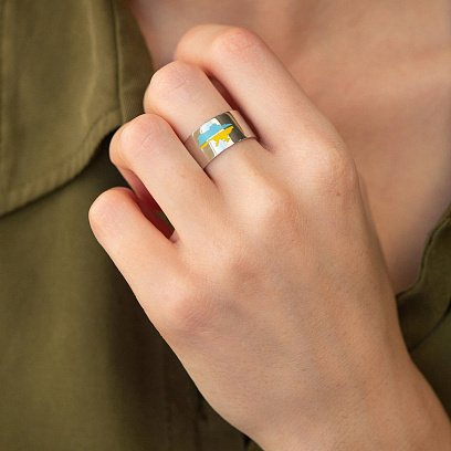 Серебряное кольцо "Карта Украины" с эмалью 9401 №4