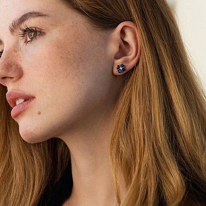 Золоті сережки - пусети (сапфіри, діаманти) сб0498nl №2