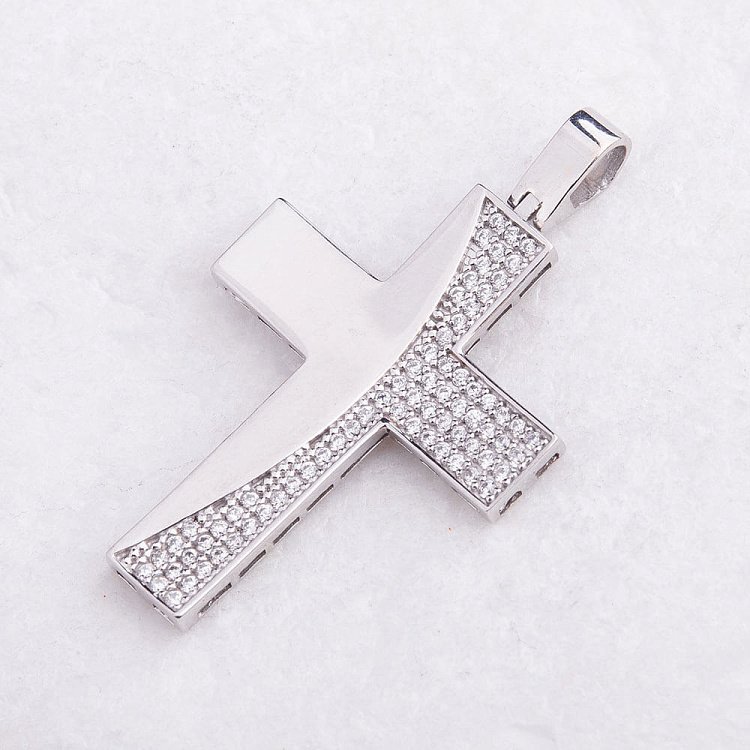 Золотой крест с фианитами п02200 от ювелирного магазина Оникс - 2