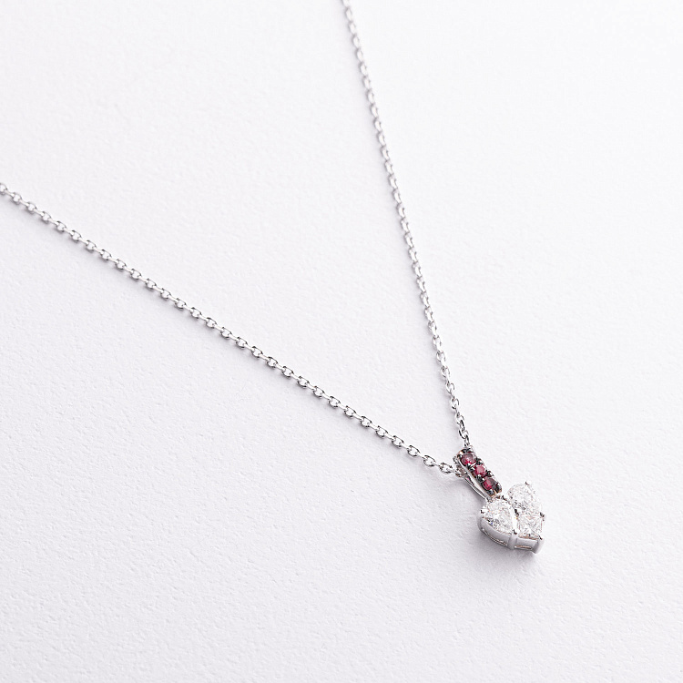 Золотое колье "Сердечко" с бриллиантами и рубинами колб0186va от ювелирного магазина Оникс - 1