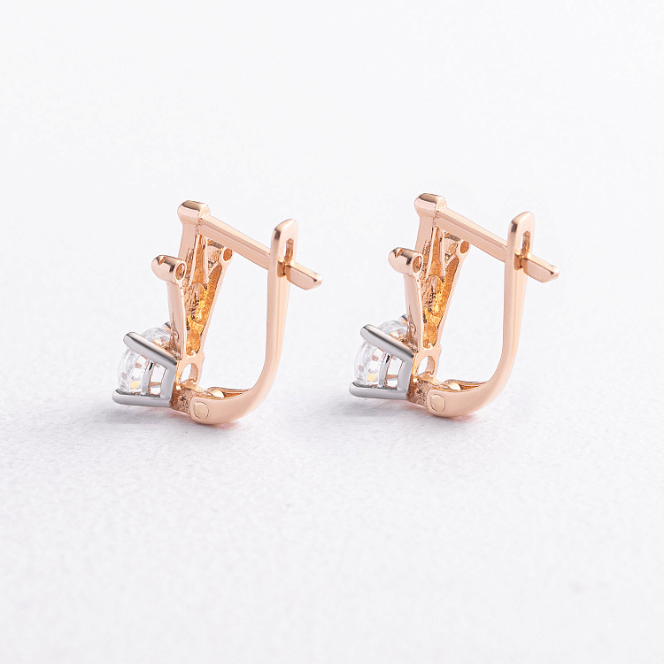 Дитячі золоті сережки "Корона" з фіанітами с07604 від ювелірного магазину Онікс - 2