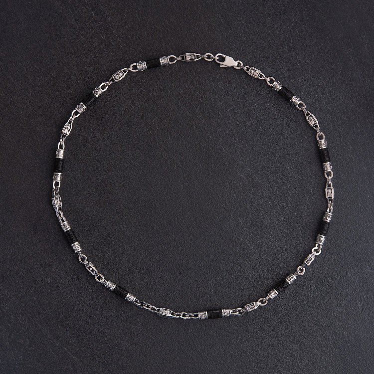 Чоловічий срібний ланцюжок "Спаси і збережи" з ебеновим деревом 629 від ювелірного магазину Онікс