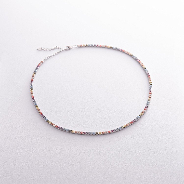 Серебряное колье "Разноцветное" с фианитами 181262 от ювелирного магазина Оникс - 1