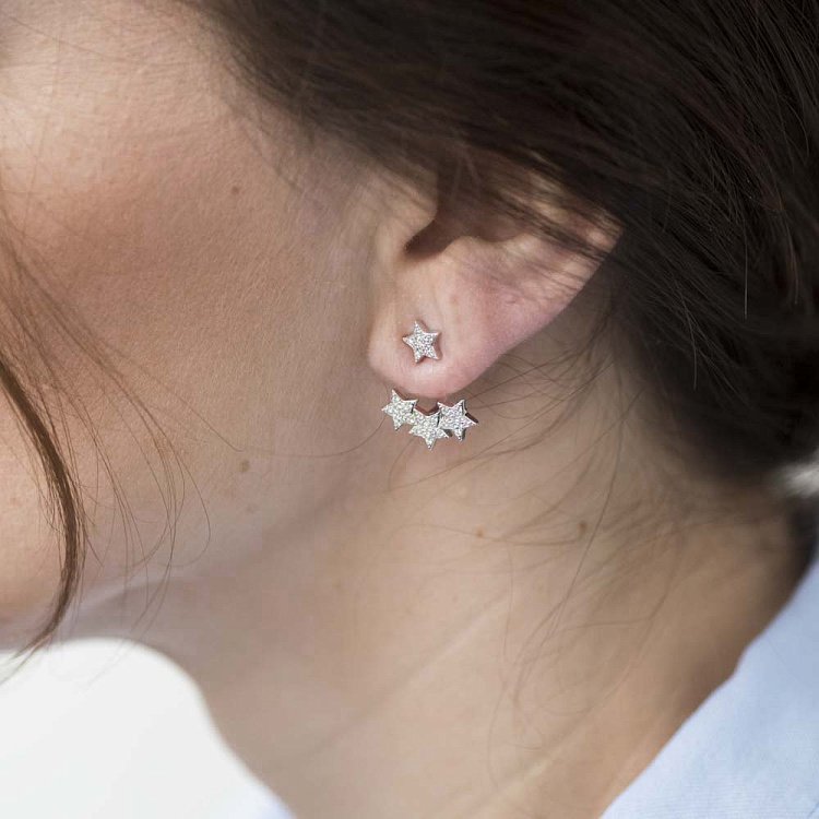 Серебряные серьги "Звездочки" с фианитами 122117 от ювелирного магазина Оникс