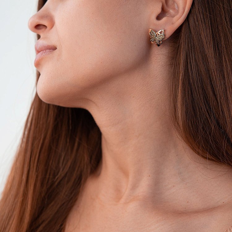 Золотые серьги "Бабочки" с фианитами с05536 от ювелирного магазина Оникс - 2