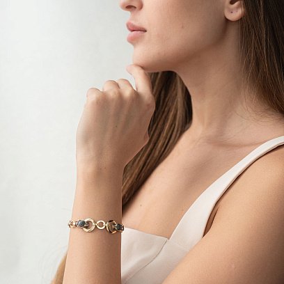 Золотий браслет з пантерами (фіаніти) б04839 №2